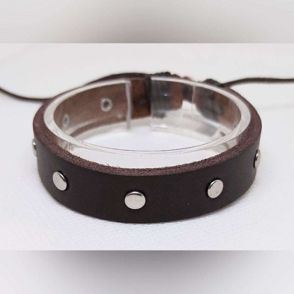 Men's bracelet leather studded brown‎ new e6
